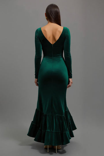 Mermaid Velvet Square Neck Dark Green Formal Dress